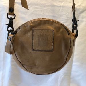 FRYE tan leather circular cross body purse